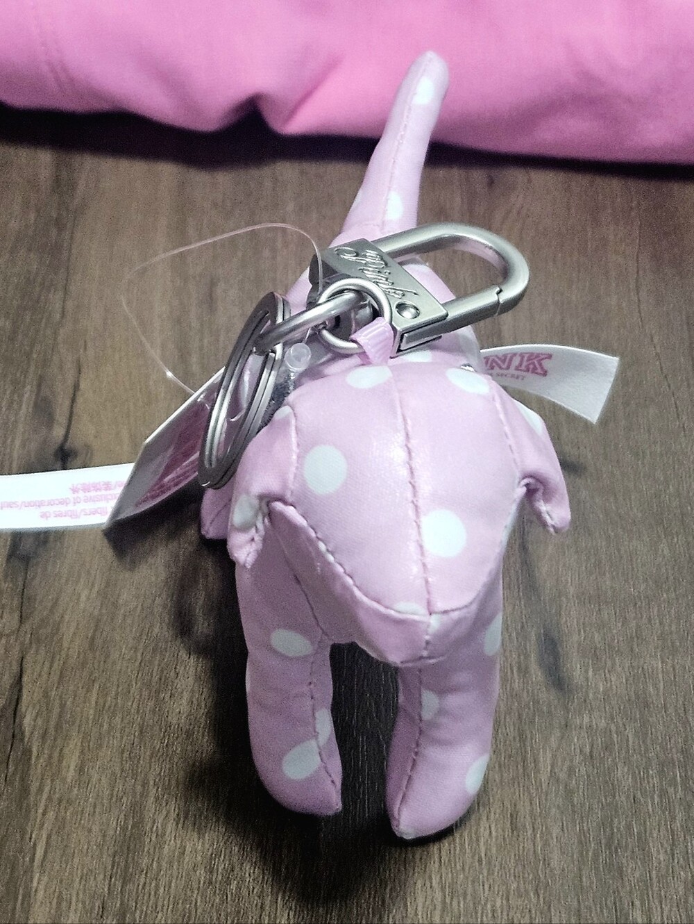 PINK Victoria's Secret Micro Dog Keychain Bag Charm Pink Polka Dot Watch Party - Picture 4 of 16